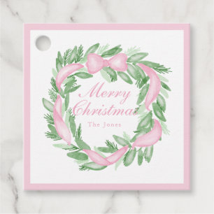 Grandmillennial Preppy Christmas Wreath Monogram Favour Tags