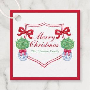 Grandmillennial Preppy Christmas Wreath Monogram Favour Tags