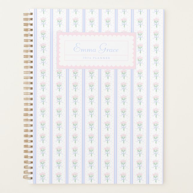 Grandmillennial Preppy Floral Watercolor Planner (Front)