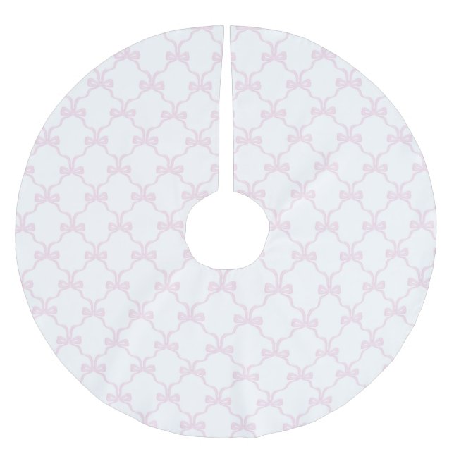 Grandmillennial Preppy Pink Ribbonerie Bow Trellis Brushed Polyester Tree Skirt (Front)
