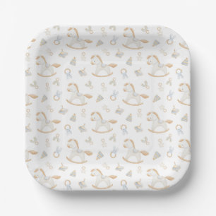Grandmillennial Rocking Horse Baby Shower Paper Plate