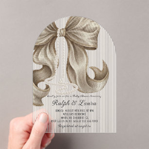 Grandmillennial Striped Bow Girl Baby Shower Acrylic Invitations