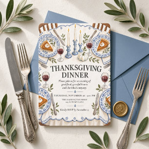 Grandmillennial Thanksgiving Dinner Table Setting Invitation