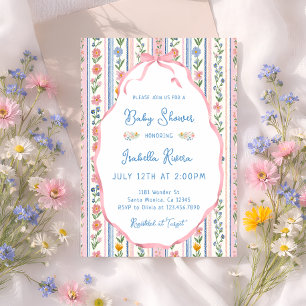 Grandmillennial Vintage Floral Girl Baby Shower  Invitation