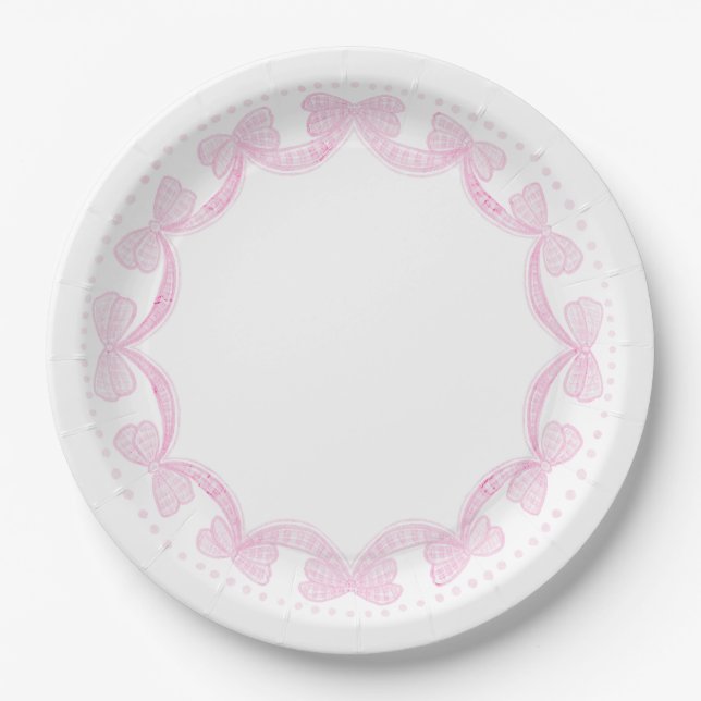 Grandmillennial Watercolor Bows Paper Plates (Front)