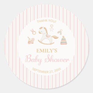Grandmillennial Watercolor Rocking Horse Baby Girl Classic Round Sticker