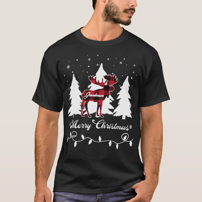 Grandmom Moose Buffalo Red Plaid Christmas Matchin T-Shirt (Front)
