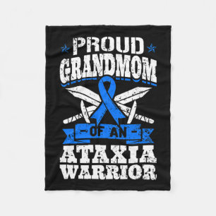 Grandmom Of An Ataxia Warrior Blue Awareness Ribbo Fleece Blanket