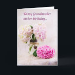 Grandmother Birthday Pink Hydrangeas Card<br><div class="desc">Express your birthday wishes to your Grandmother with this sweet card. Photography of white and pink Hydrangeas on a antique lace.</div>