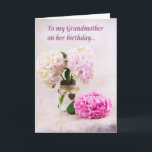 Grandmother Birthday Pink Hydrangeas Card<br><div class="desc">Express your birthday wishes to your Grandmother with this sweet card. Photography of white and pink Hydrangeas on a antique lace.</div>