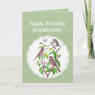 Grandmother Birthday Song Sparrows, Cute Birds Card