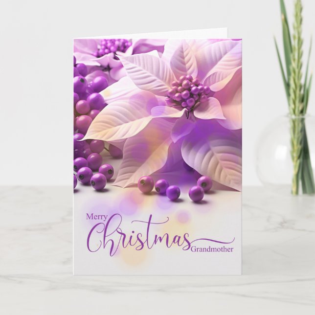Grandmother Christmas Lavender Purple Poinsetta Holiday Card (Front)