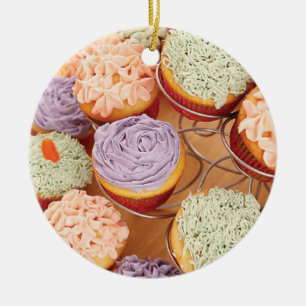 Grandmother Cupcakes Mother's Day, Round Gift Ceramic Ornament
