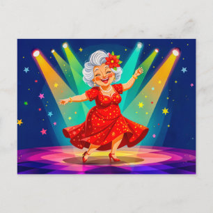 Grandmother Dancing on Stage Illustration Holiday Postcard