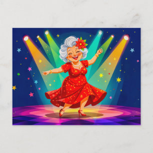 Grandmother Dancing on Stage Illustration Holiday Postcard