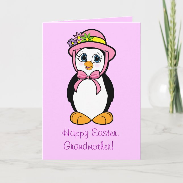 Grandmother Easter Card: Penguin in Bonnet Holiday Card (Front)
