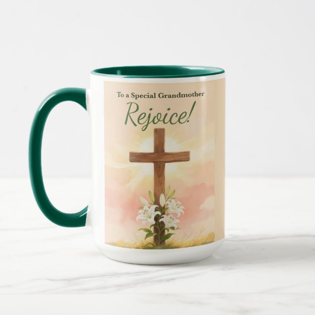 Grandmother Easter Rejoice Cross and Lilies Mug (Left)