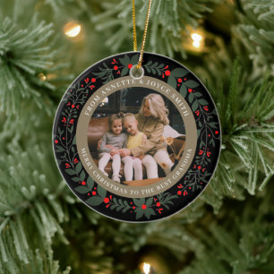Grandmother Elegant Wreath photo Christmas Ceramic Ornament