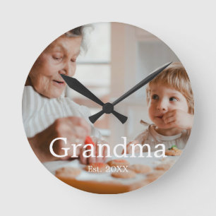 Grandmother Established Modern Photo Gift Round Clock