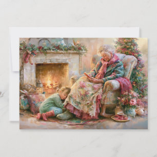 Grandmother Grandchild Fireplace Christmas  Holiday Card