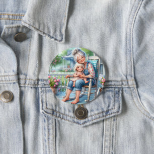 Grandmother Granddaughter Porch Embrace 3 Inch Round Button