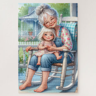Grandmother Granddaughter Porch Embrace Jigsaw Puzzle