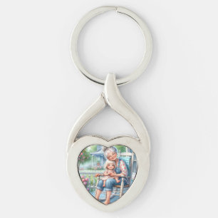 Grandmother Granddaughter Porch Embrace Keychain