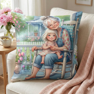 Grandmother Granddaughter Porch Embrace Throw Pillow