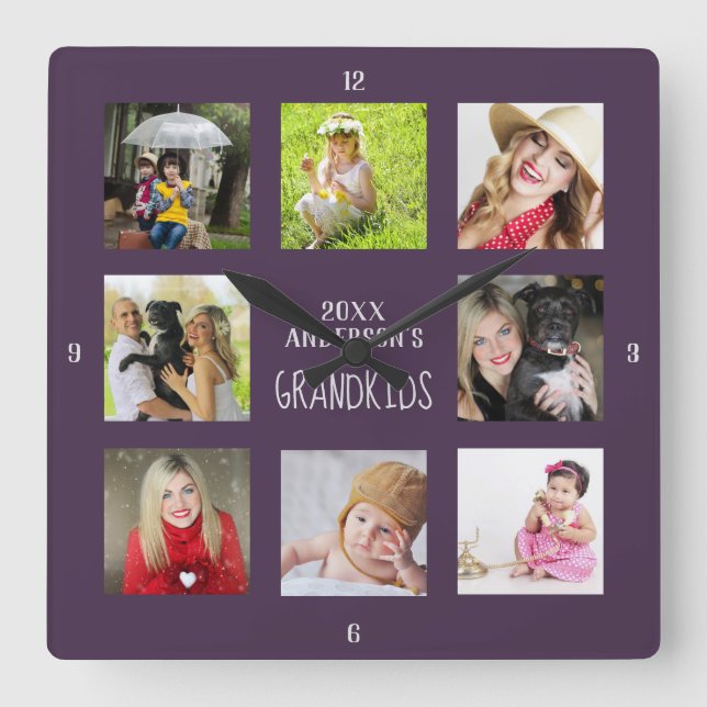 Grandmother Grandfather PHOTO Collage Gift Square Wall Clock (Front)