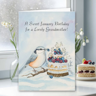 Grandmother Happy January Birthday Nuthatch  Card