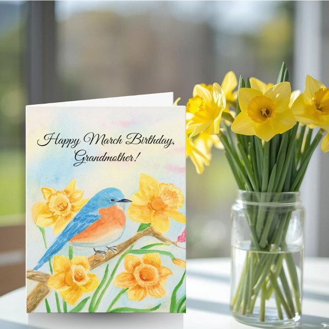Grandmother Happy March Birthday Blue Bird  Card (Creator Uploaded)