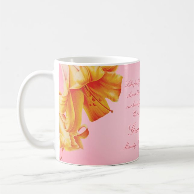 Grandmother lilies floral fine art gift mug (Left)