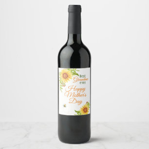 Grandmother Mother's Day Floral Sunflower Wine Label