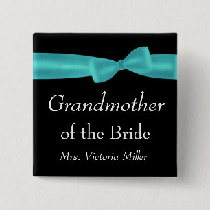 GRANDMOTHER of BRIDE Aqua Bow Wedding Custom Name 2 Inch Square Button