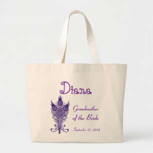 GRANDMOTHER of BRIDE or ANY Wedding Role PEACOCK Large Tote Bag