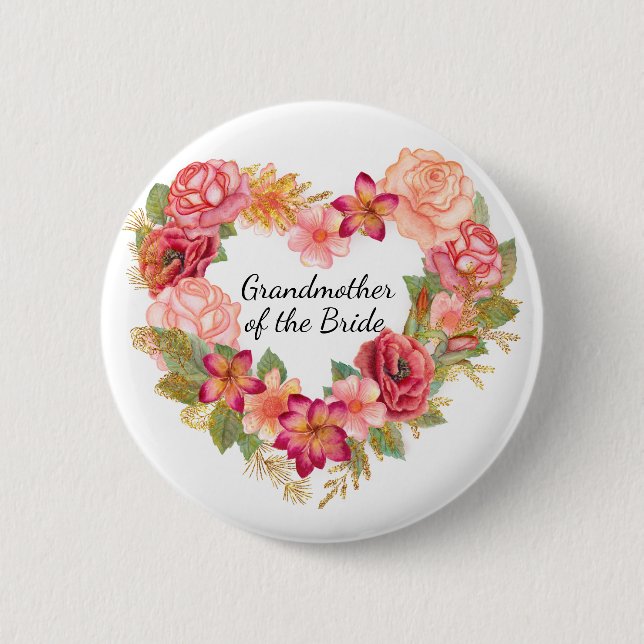 Grandmother of the Bride Floral Wreath Button (Front)