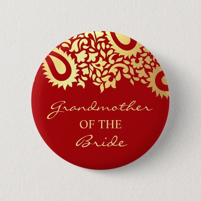 Grandmother of the Bride Paisleys Wedding Button (Front)