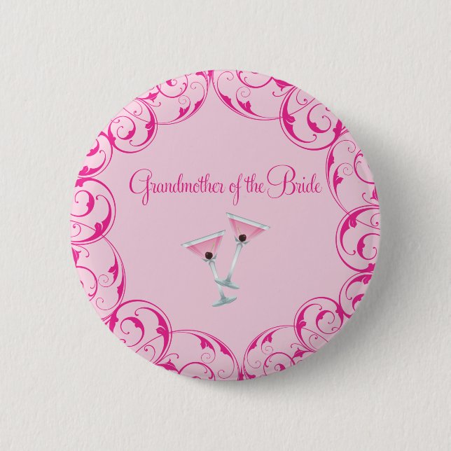 Grandmother of the Bride Pink Martini Button (Front)