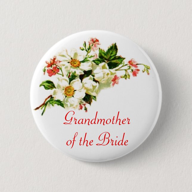 Grandmother of the Bride Spray of Flowers Floral 2 Inch Round Button (Front)