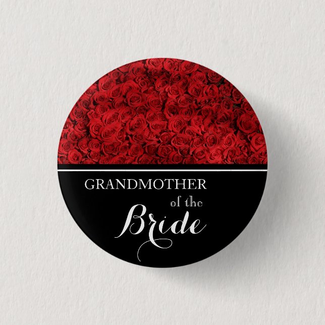 Grandmother of The Bride Wedding Red Roses 1 Inch Round Button (Front)