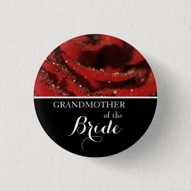 Grandmother of The Bride Wedding Red Roses Button (Front)