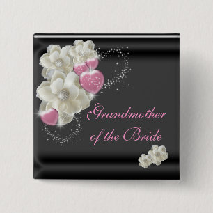 Grandmother of the Bride White,Pink and Black 2 Inch Square Button