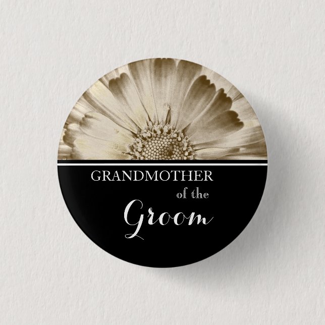 Grandmother of The Groom Wedding Gold Daisy 1 Inch Round Button (Front)