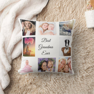 Grandmother Photo collage white Throw Pillow