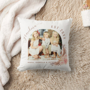 Grandmother photo pampas grass rose gold pink throw pillow