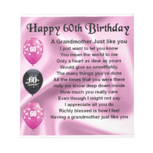 Grandmother Poem - 60th Birthday Notepad