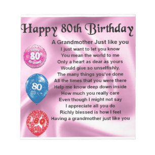 Grandmother poem  -  80th birthday notepad