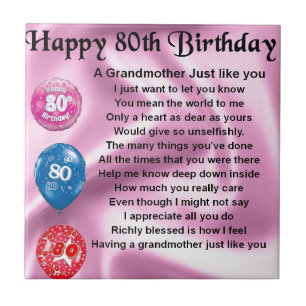 Grandmother poem  -  80th birthday tile