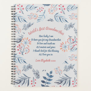 Grandmother Poem Personalized Blue Grey Rose Planner