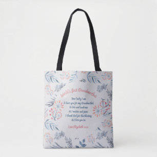 Grandmother Poem Personalized Blue Grey Rose Tote Bag